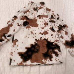 Southern Fried Chics Zip Fleece Pullover Moovin' On Cow Print Womens Medium